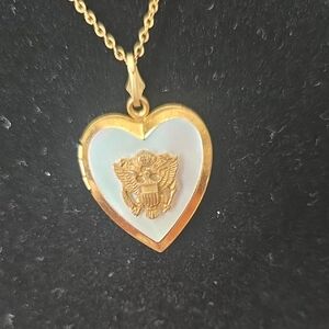 Gold Heart Locket Necklace with Mother-of-Pearl Inlay
